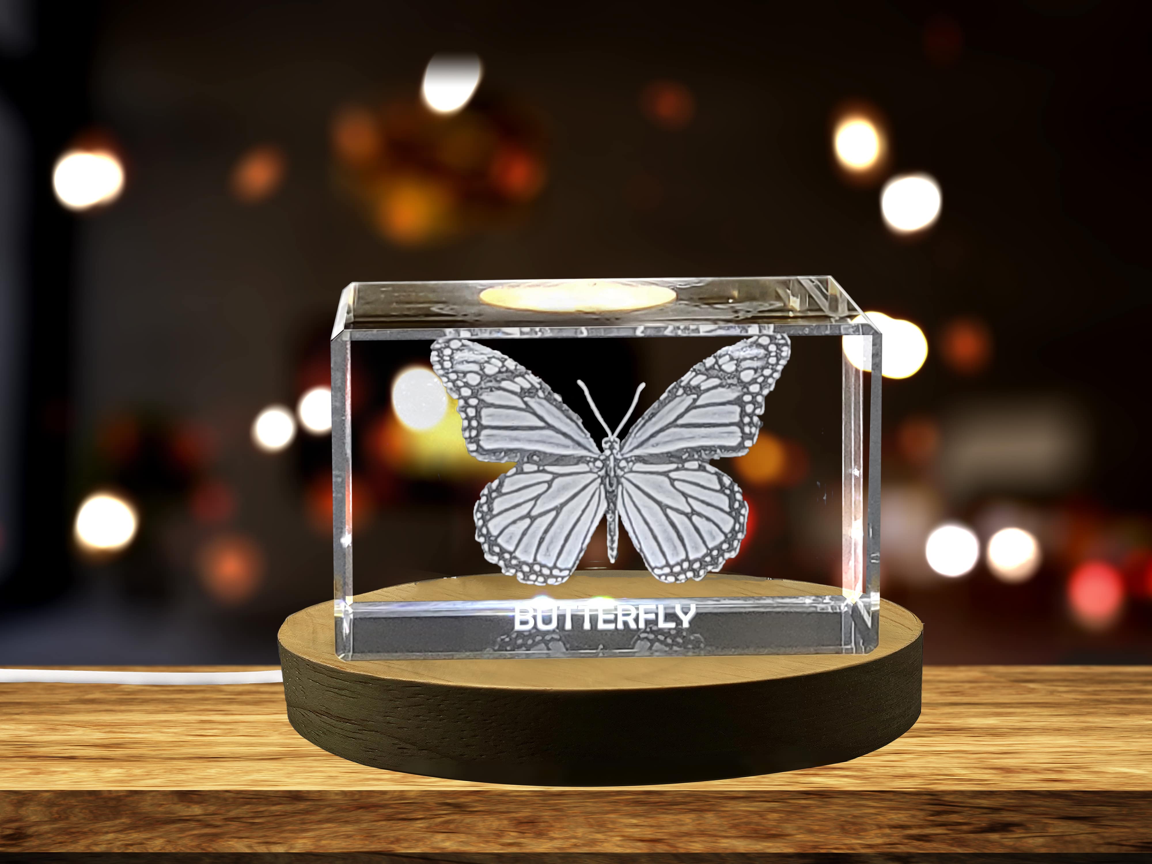 Unique 3D Engraved Crystal with Butterfly Design - Perfect Gift for Nature Lovers A&B Crystal Collection