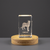 Cheetah 3D Engraved Crystal Trophy Award - Recognition for Exquisite Wildlife Art Enthusiasts