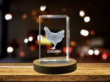 Unique 3D Engraved Crystal of a Majestic Chicken - Perfect for Farmhouse Decor and Poultry Enthusiasts