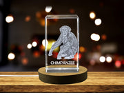 Captivating 3D Engraved Crystal of a Playful Chimpanzee - Perfect for Animal Lovers and Nature Enthusiasts