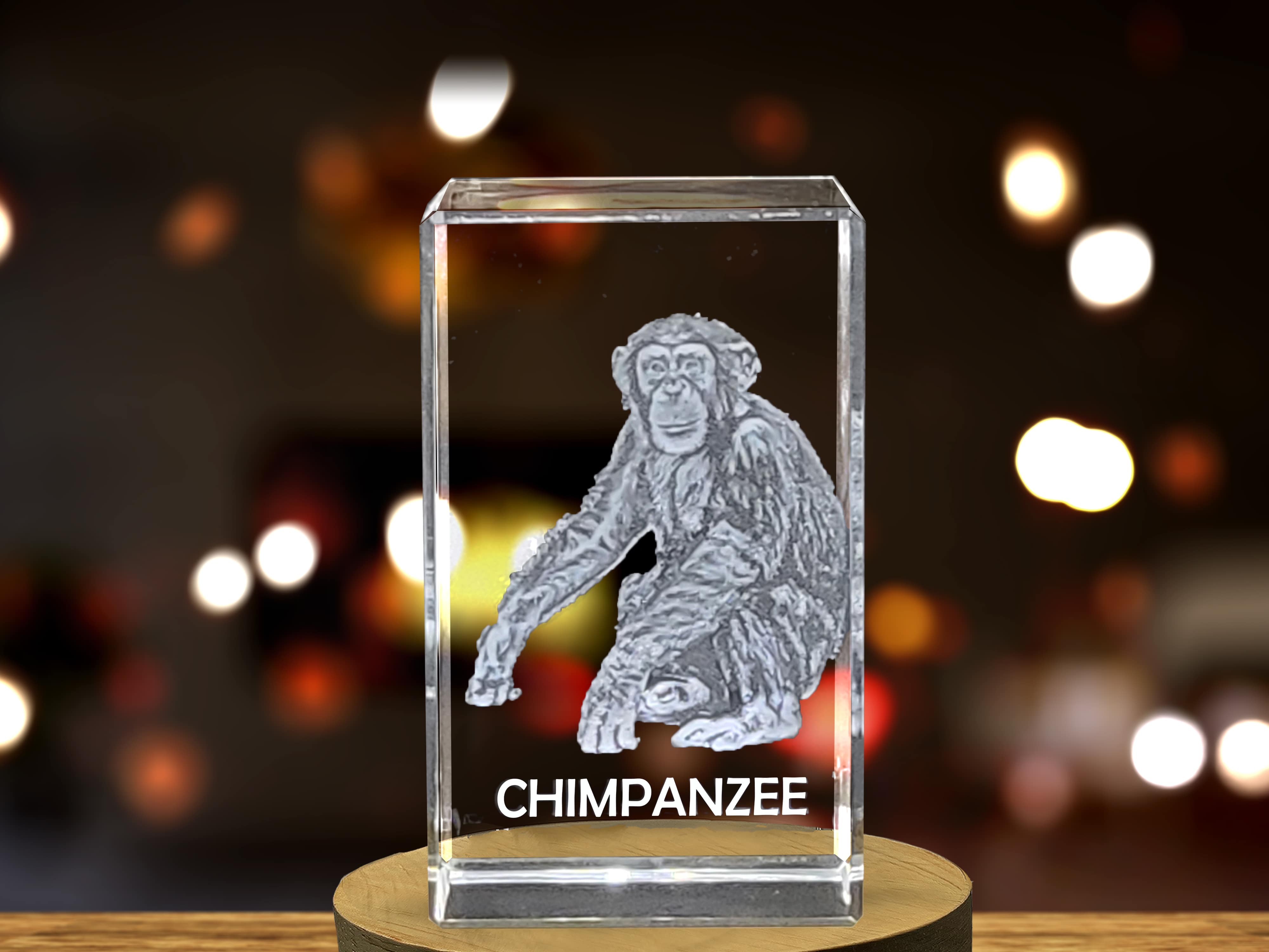 Captivating 3D Engraved Crystal of a Playful Chimpanzee - Perfect for Animal Lovers and Nature Enthusiasts A&B Crystal Collection
