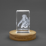3D Crystal Chimpanzee Trophy with LED Base, Laser Engraved Primate Award Gift - Custom Award From A&B Crystal Collection