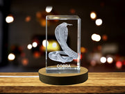 Mesmerizing 3D Engraved Crystal of a Majestic Cobra - Perfect for Snake Enthusiasts and Wildlife Lovers