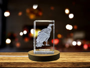 Crystal gravé 3D à couper le souffle d'un condor majestueux - parfait pour les amateurs d'oiseaux et les amateurs de faune