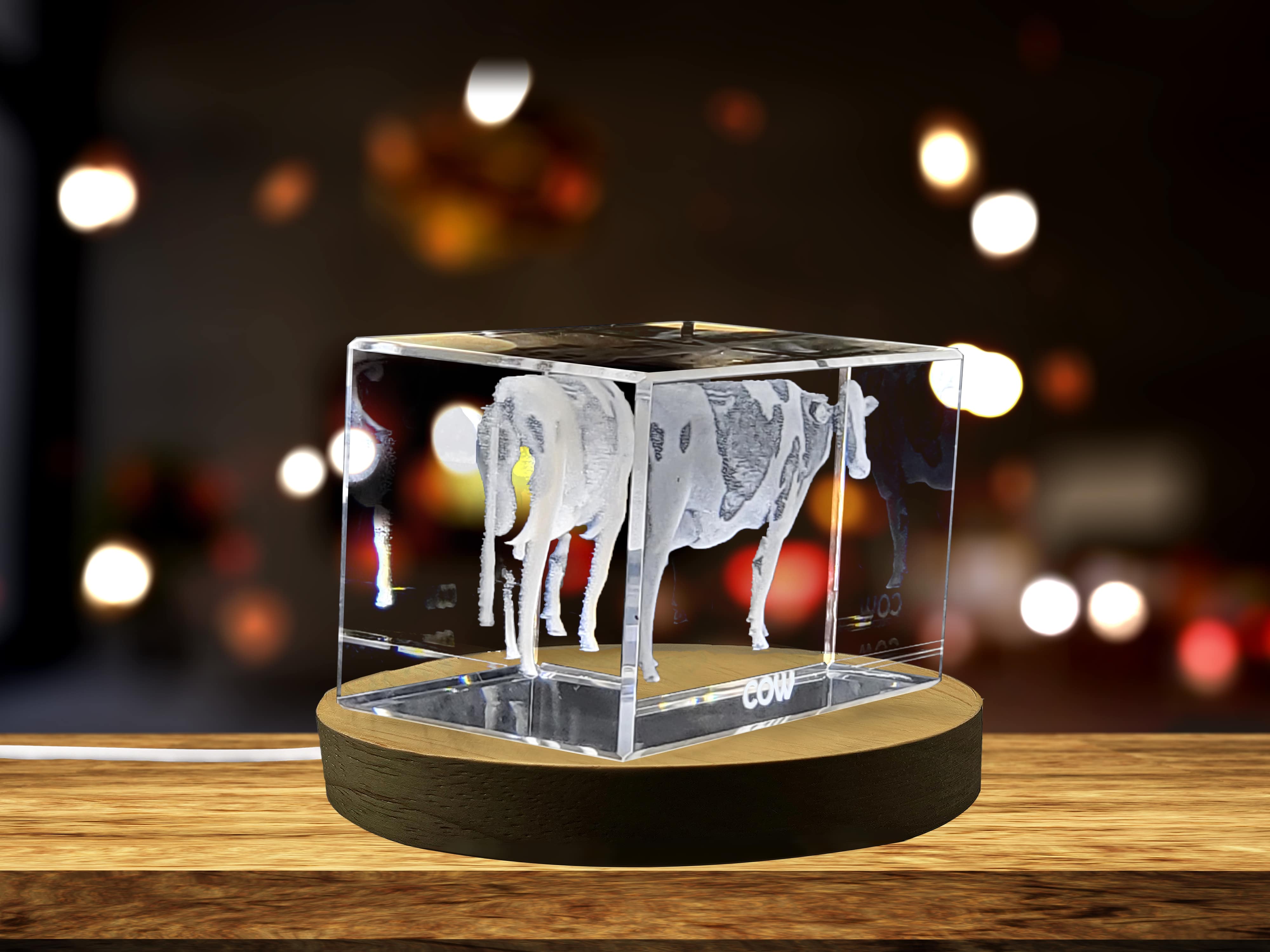 Elegant 3D Engraved Crystal of a Graceful Cow - Perfect for Farmhouse Decor and Cattle Enthusiasts A&B Crystal Collection