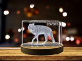 Striking 3D Engraved Crystal of a Wild Coyote - Perfect for Animal Lovers and Nature Enthusiasts A&B Crystal Collection