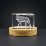 3D Engraved Wild Coyote 3D Engraved Crystal Trophy Award — Made in Canada