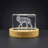 3D Engraved Wild Coyote Crystal Trophy Award - Recognition Gift for Wildlife Lovers