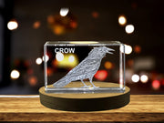 Majestic 3D Engraved Crystal of a Regal Crow - Perfect for Bird Lovers and Nature Enthusiasts
