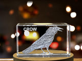 Majestic 3D Engraved Crystal of a Regal Crow - Perfect for Bird Lovers and Nature Enthusiasts A&B Crystal Collection