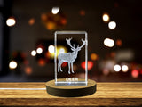 Élégant cristal gravé 3D d'un cerf gracieux - parfait pour les amateurs de faune et les amoureux de la nature