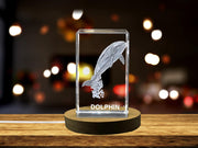 Stunning 3D Engraved Crystal of a Playful Dolphin figurine- Perfect for Ocean Lovers and Marine Enthusiasts