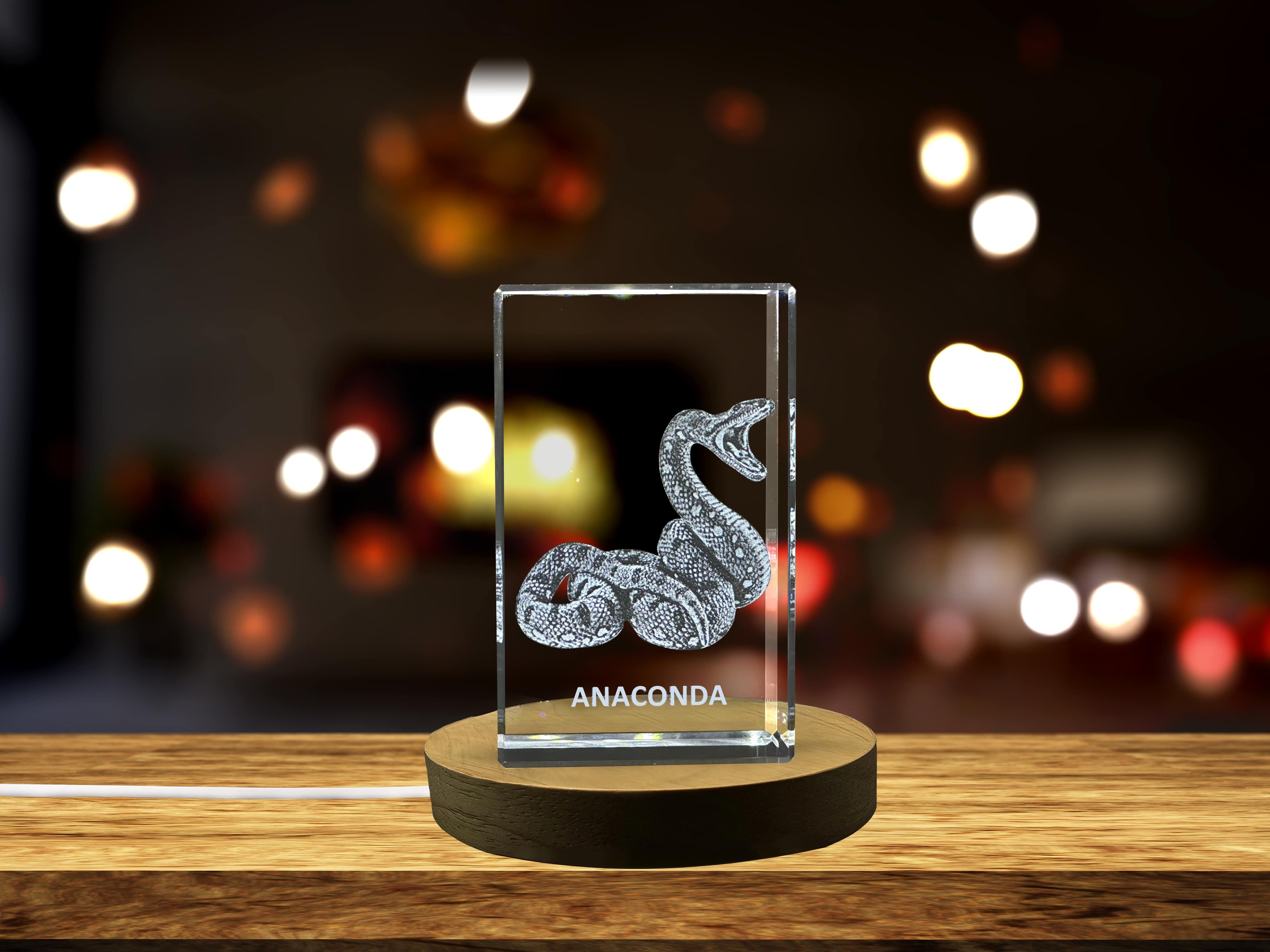 Unique 3D Engraved Crystal with Anaconda Design - Perfect Gift for Reptile Lovers A&B Crystal Collection