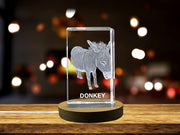 Charming 3D Engraved Crystal of a Cheerful Donkey - Perfect for Animal Lovers and Farmhouse Decor