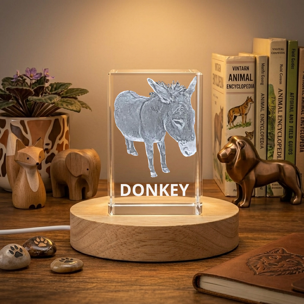 Donkey Recognition 3D Engraved Crystal Trophy - Farmhouse Decor for Animal Lovers