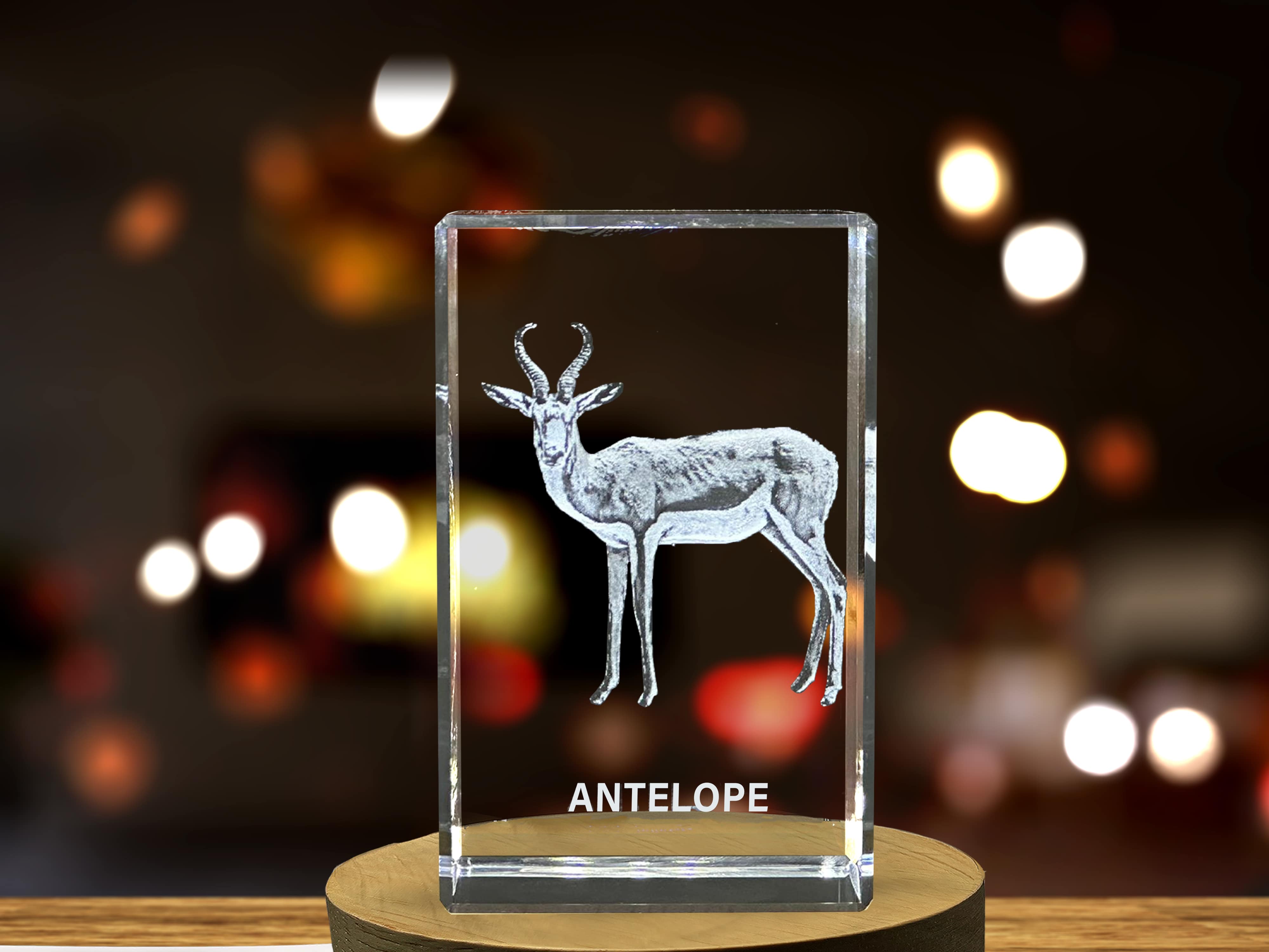 Unique 3D Engraved Crystal with Antelope Design - Perfect Gift for Animal Lovers A&B Crystal Collection