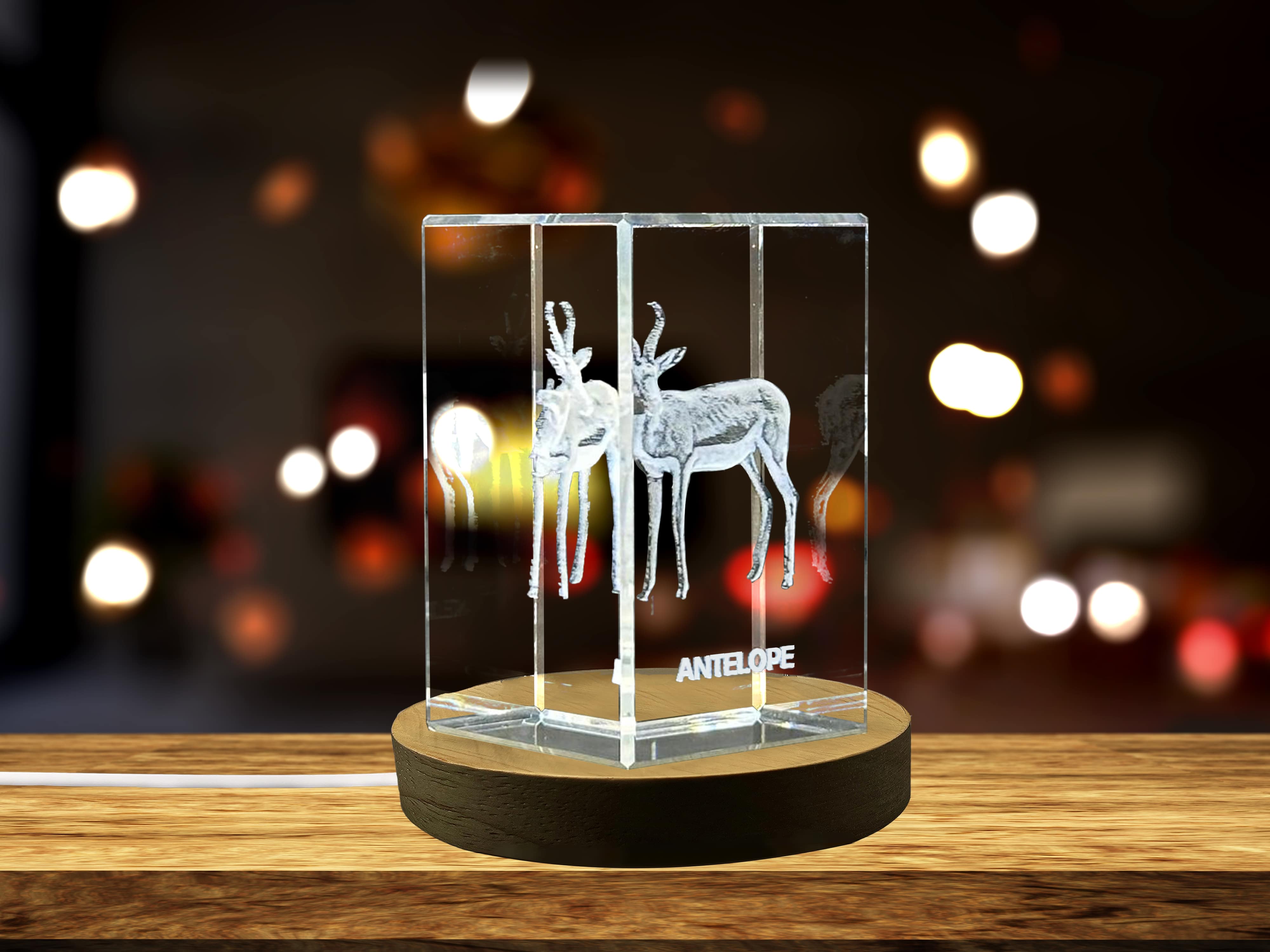 Unique 3D Engraved Crystal with Antelope Design - Perfect Gift for Animal Lovers A&B Crystal Collection