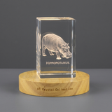 Majestic Hippo Crystal Trophy Award Recognition | Exquisite Handcrafted Sculpture with LED Base