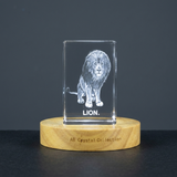 Majestic Lion Crystal Carvings With Recognition | Exquisite 3D Etched Crystal Art & LED Base Light