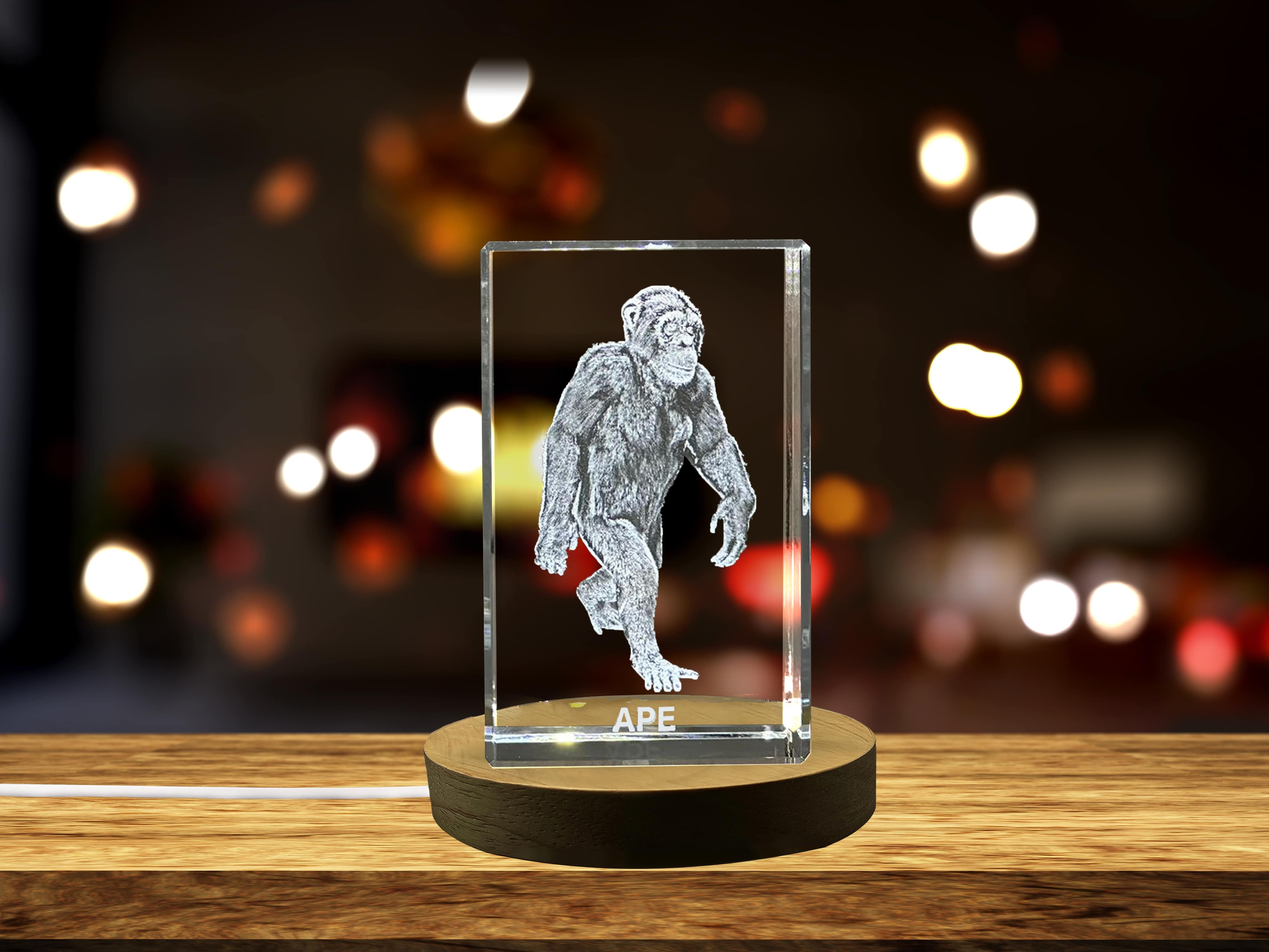 Unique 3D Engraved Crystal with Ape Design - Perfect Gift for Animal Lovers A&B Crystal Collection