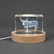 Majestic Ox Crystal Carvings - Recognition Trophy Award Featuring Exquisite Etched Cattle Designs