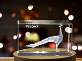 Peacock Elegance 3D Engraved Crystal Keepsake - Made in Canada - With Free LED Base Light - Various Sizes A&B Crystal Collection