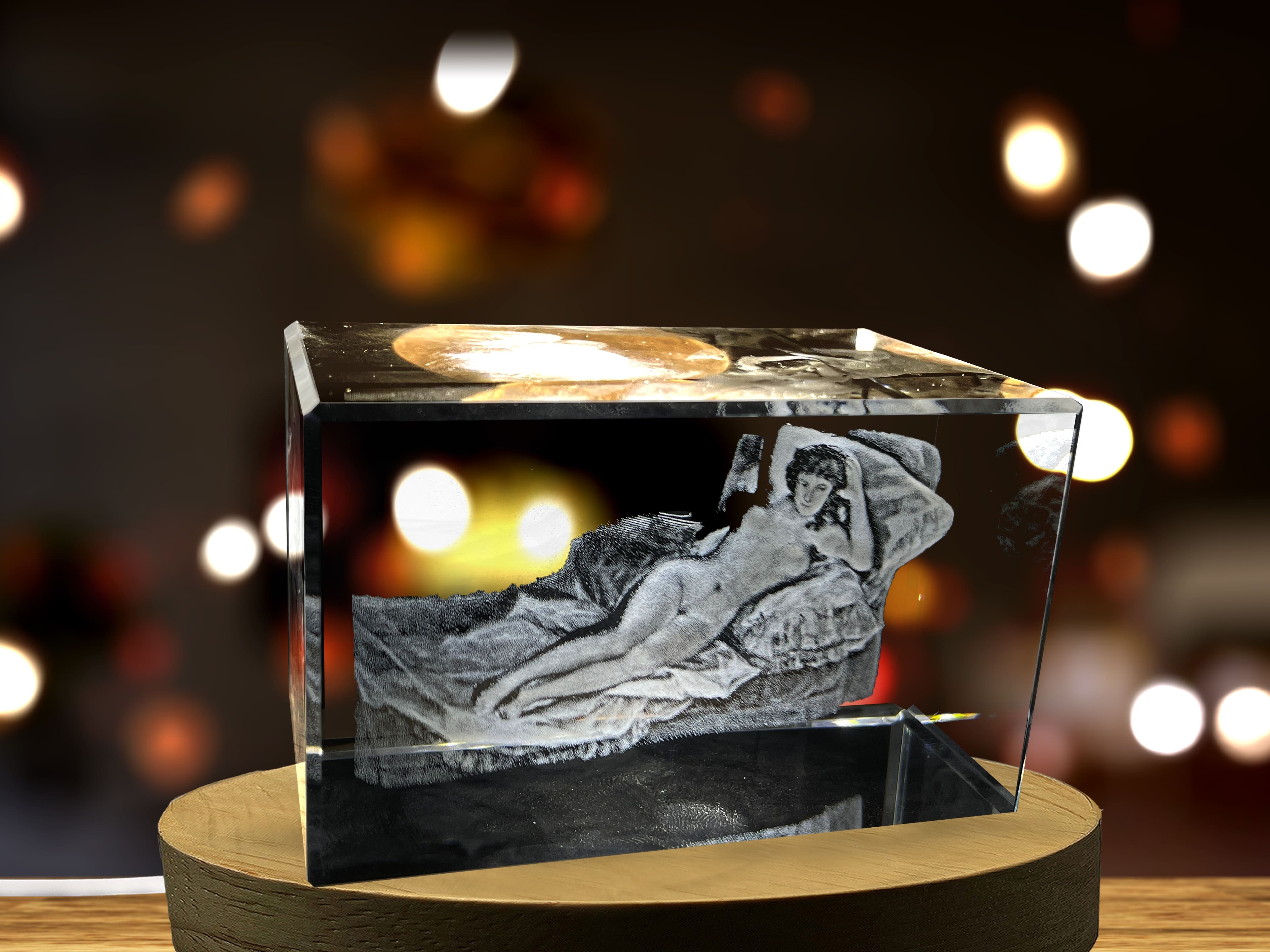 The Naked Maja 3D Engraved Crystal Decor with LED Base Light A&B Crystal Collection