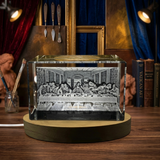 Last Supper 3D Engraved Crystal Recognition Trophy with Illuminated LED Base - Made in Canada - Custom Award From A&B Crystal Collection