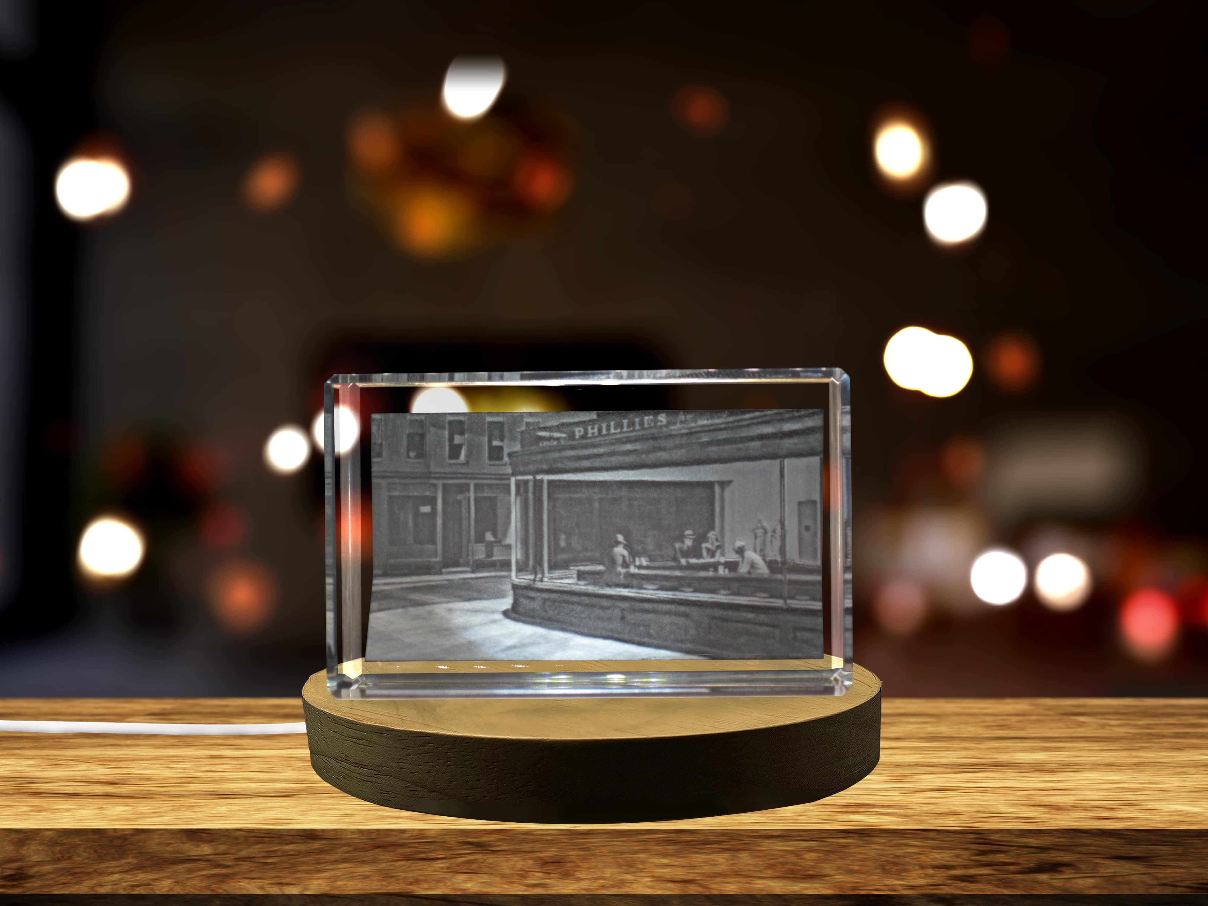 Nighthawks 3D Engraved Crystal Keepsake - Made in Canada, Unique Design, LED Base Included A&B Crystal Collection