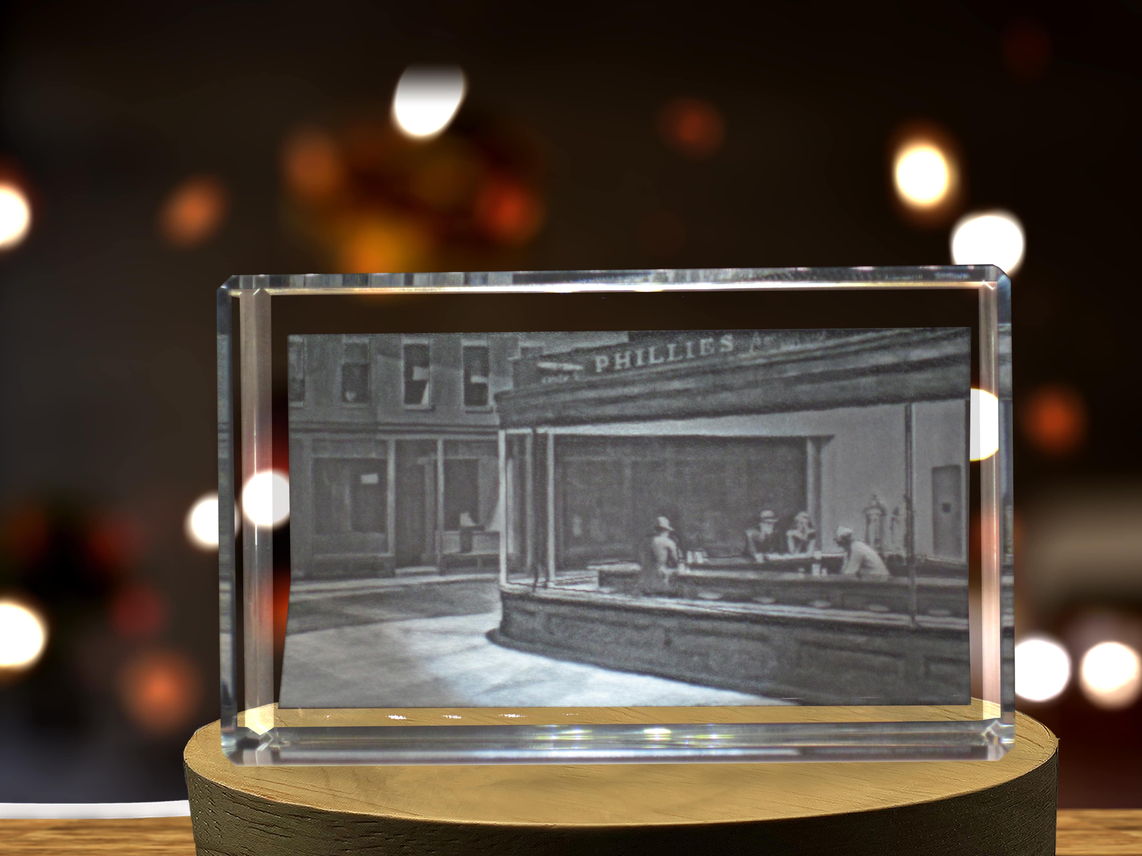 Nighthawks 3D Engraved Crystal Keepsake - Made in Canada, Unique Design, LED Base Included A&B Crystal Collection