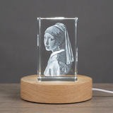 Recognition Girl With Pearl Earring 3D Crystal Trophy Award - Engraved Art Decor with LED Base - Custom Award From A&B Crystal Collection