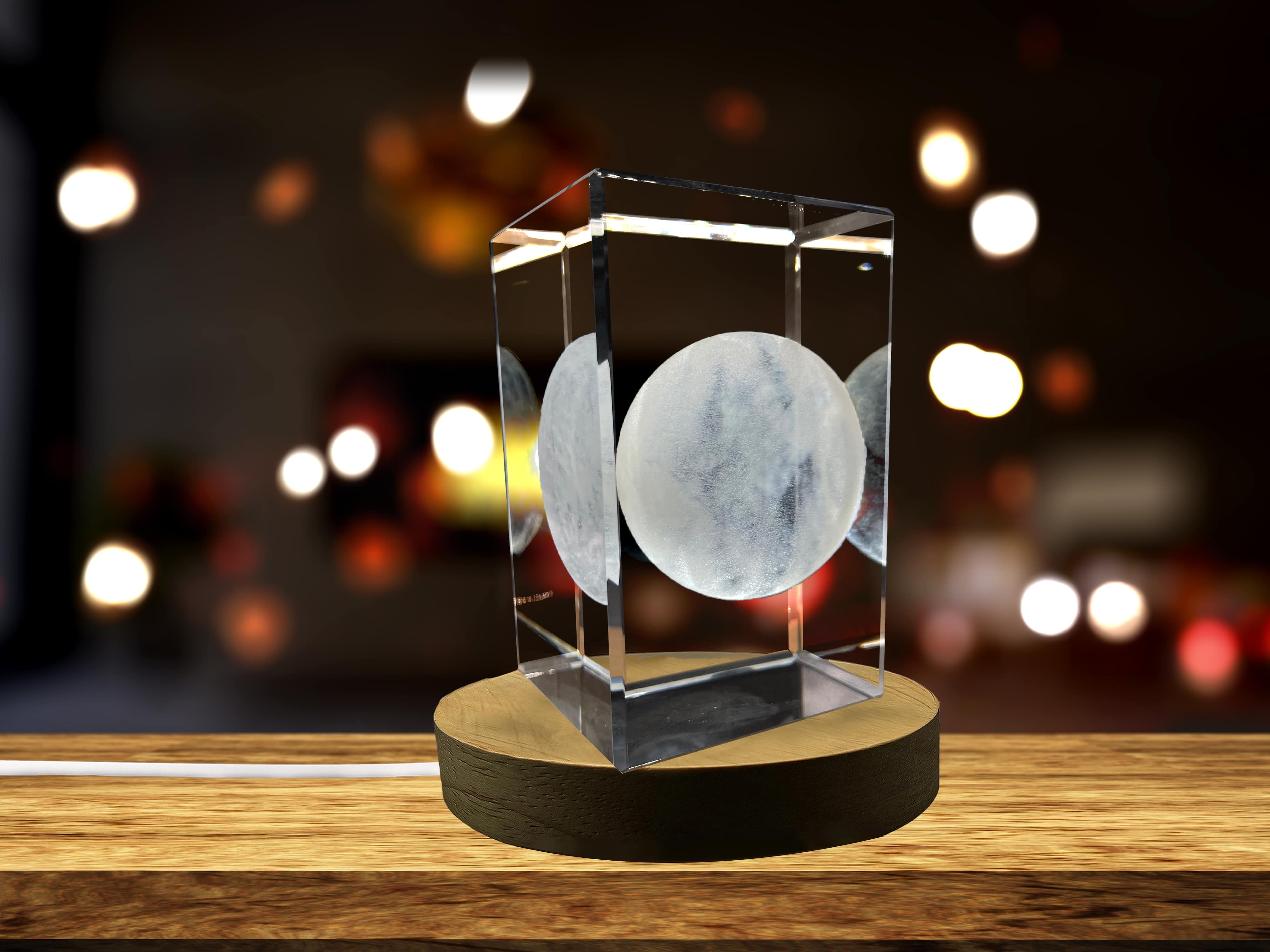 Eris 3D Engraved Crystal Novelty Decor - Realistic Depiction of the Dwarf Planet Eris | LED Base Light Included A&B Crystal Collection