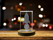 Rocket Space Ship 3D Engraved Crystal