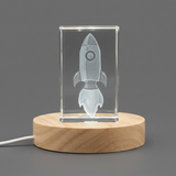 Rocket Space Ship 3D Engraved Crystal Recognition Trophy Award with LED Base - Ideal Gift for Space Fans
