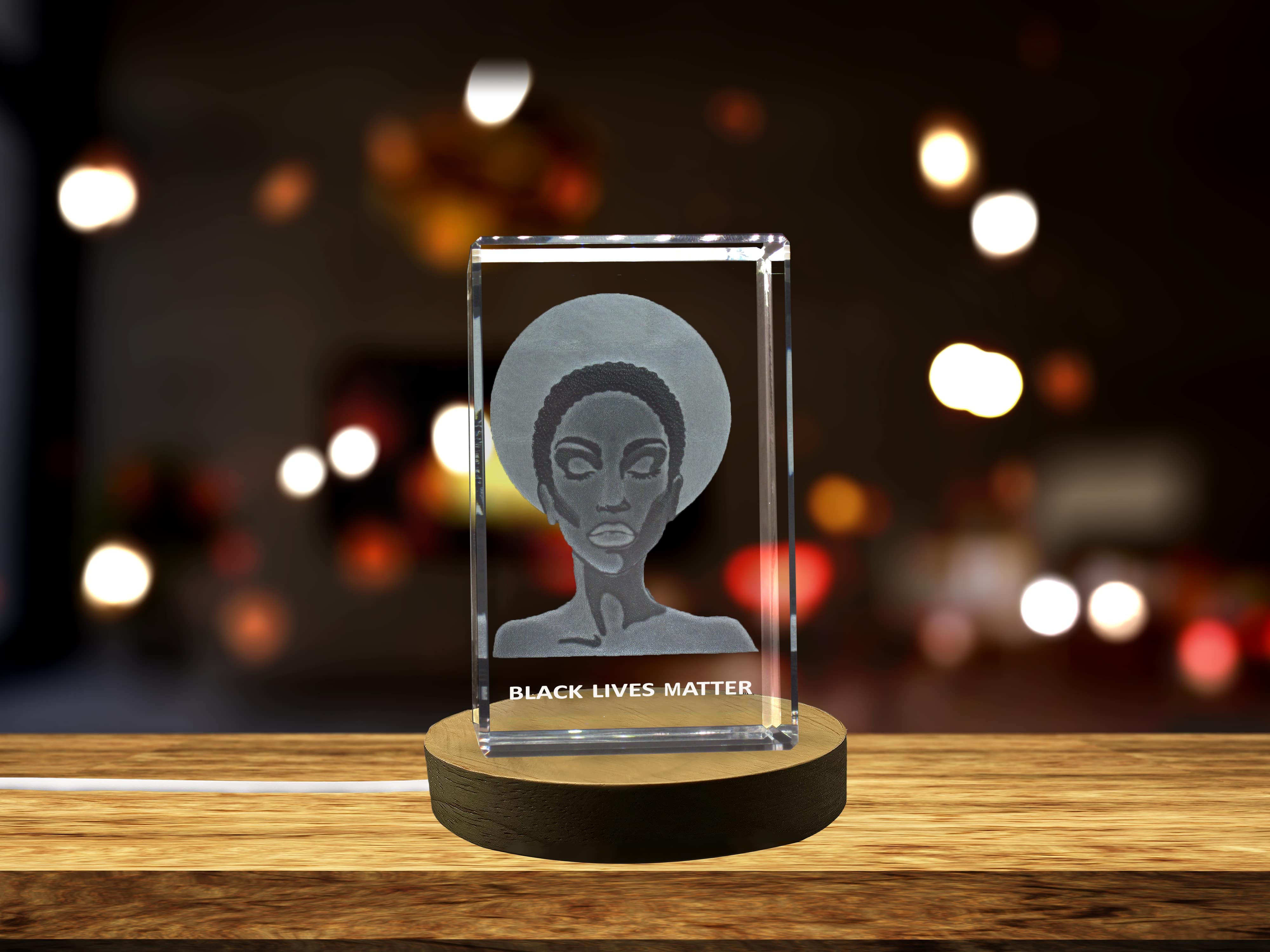 African American Woman against Racism 3D Engraved Crystal Keepsake A&B Crystal Collection