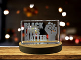 Black Lives Matter Fist 3D Engraved Crystal Keepsake - Illuminated with FREE Round LED Base Light