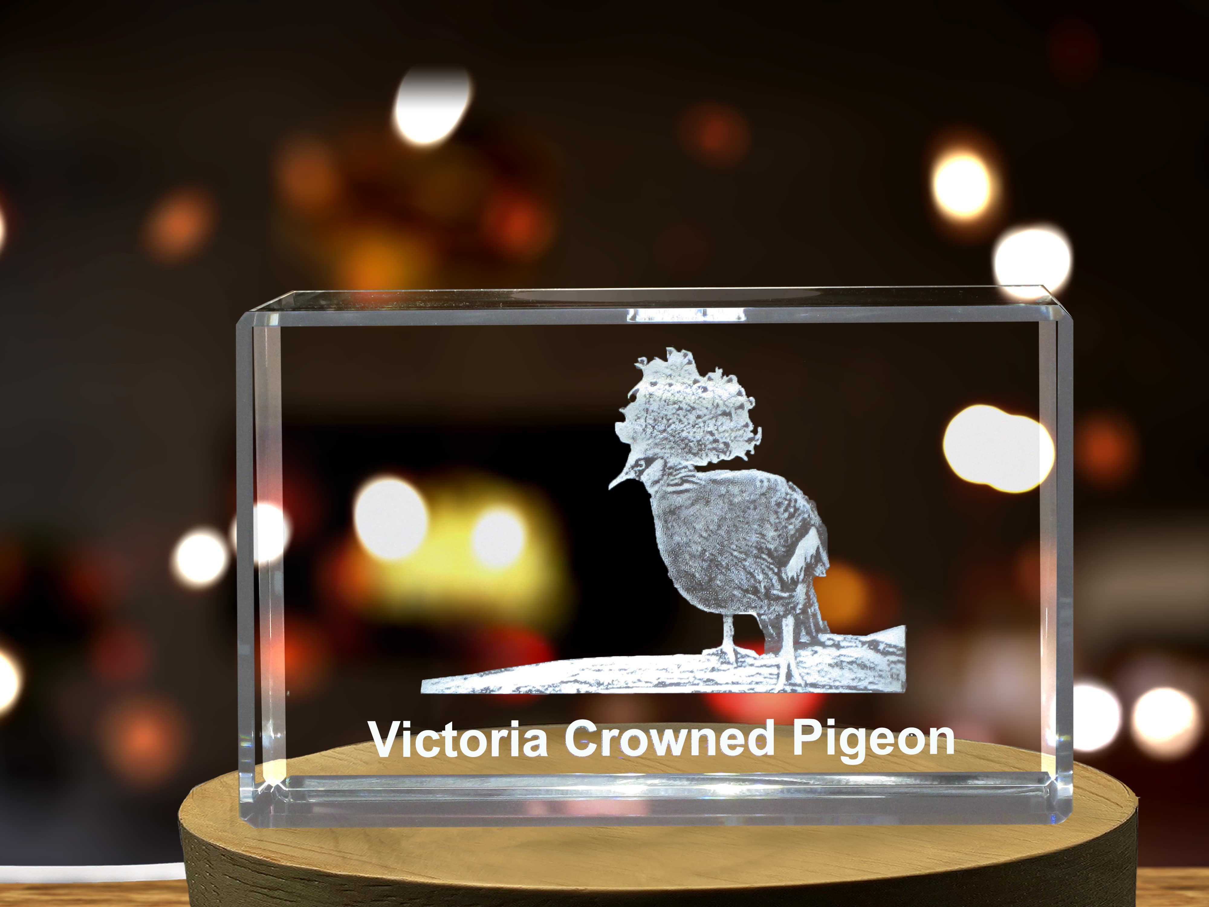 Victoria Crowned Pigeon 3D Engraved Crystal 3D Engraved Crystal Keepsake/Gift/Decor/Collectible/Souvenir A&B Crystal Collection