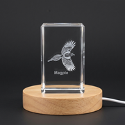 Magpie 3D Engraved Crystal Trophy Award With Recognition - Premium Gift for Bird Lovers