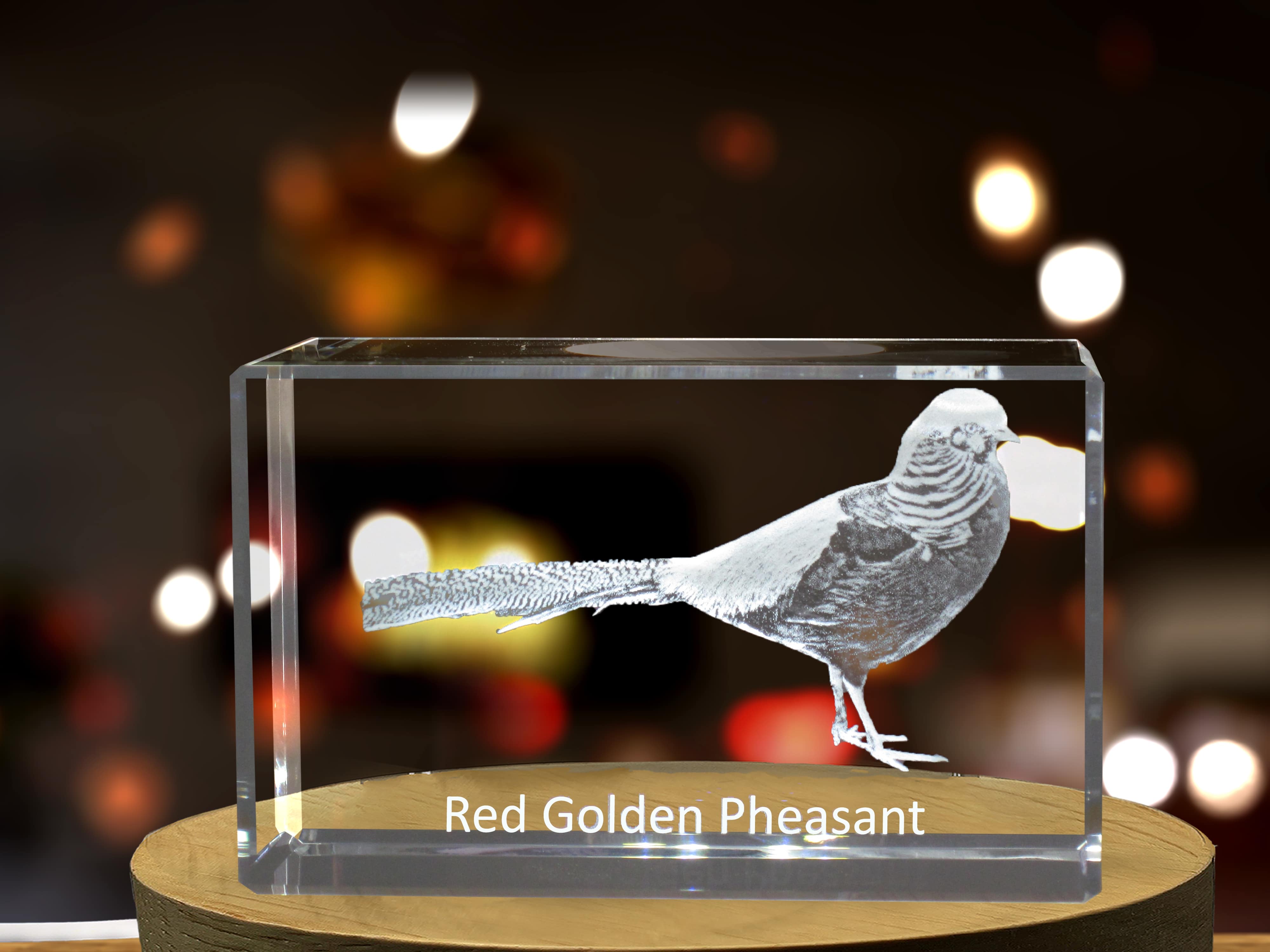 Red Golden Pheasant 3D Engraved Crystal 3D Engraved Crystal Keepsake/Gift/Decor/Collectible/Souvenir A&B Crystal Collection