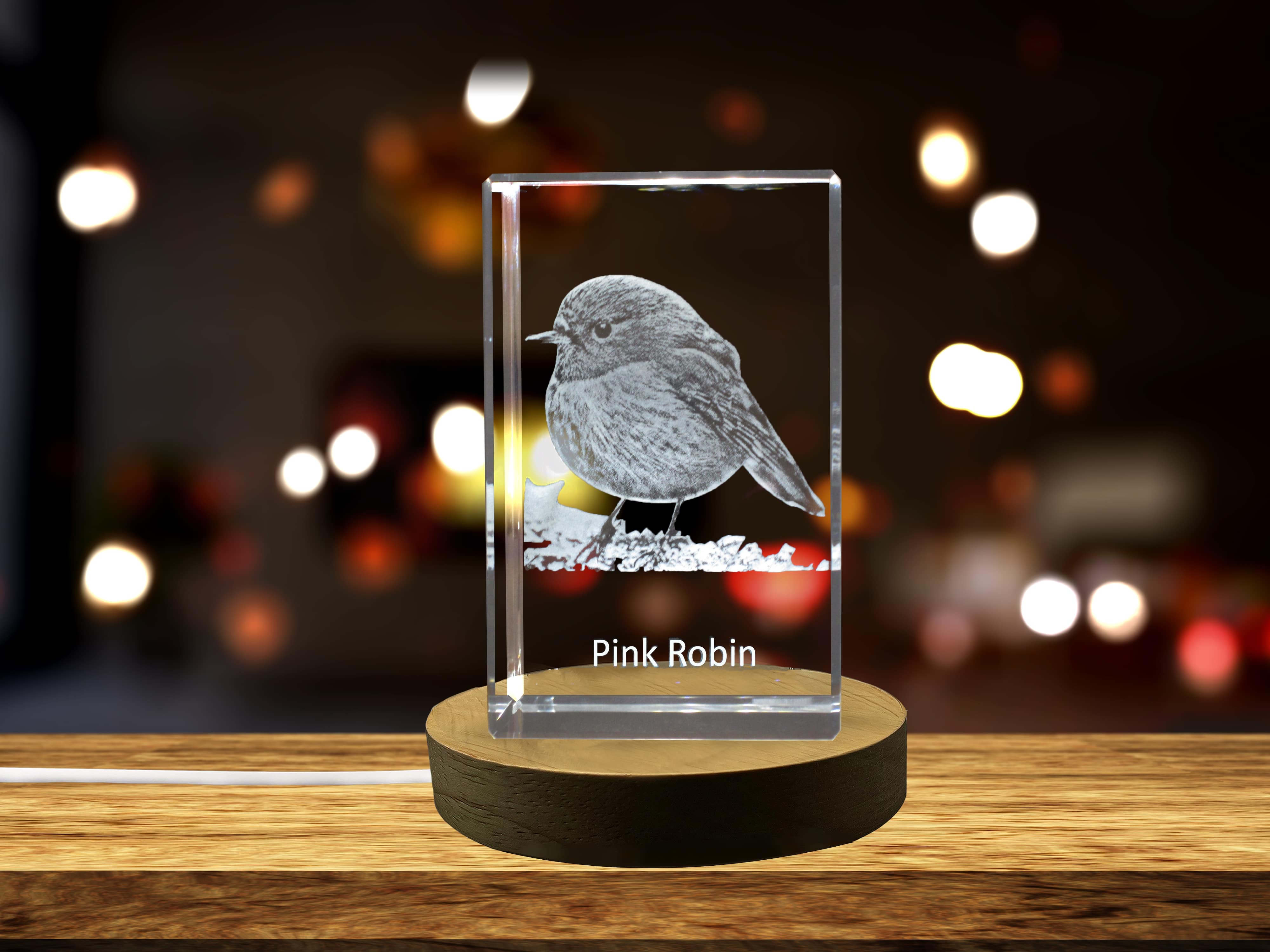 Pink Robin 3D Engraved Crystal 3D Engraved Crystal Keepsake/Gift/Decor/Collectible/Souvenir A&B Crystal Collection