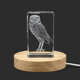 3D Engraved Crystal Burrowing Owl Trophy — Made in Canada - Custom Award From A&B Crystal Collection