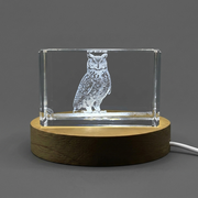 Recognition Crystal Trophy Award with Great Horned Owl Engraving - Handcrafted Art Masterpiece