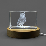 Recognition Crystal Trophy Award with Great Horned Owl Engraving - Handcrafted Art Masterpiece