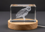 Australian Masked Owl 3D Engraved Crystal Trophy Award Sculpture — Made in Canada - Custom Award From A&B Crystal Collection