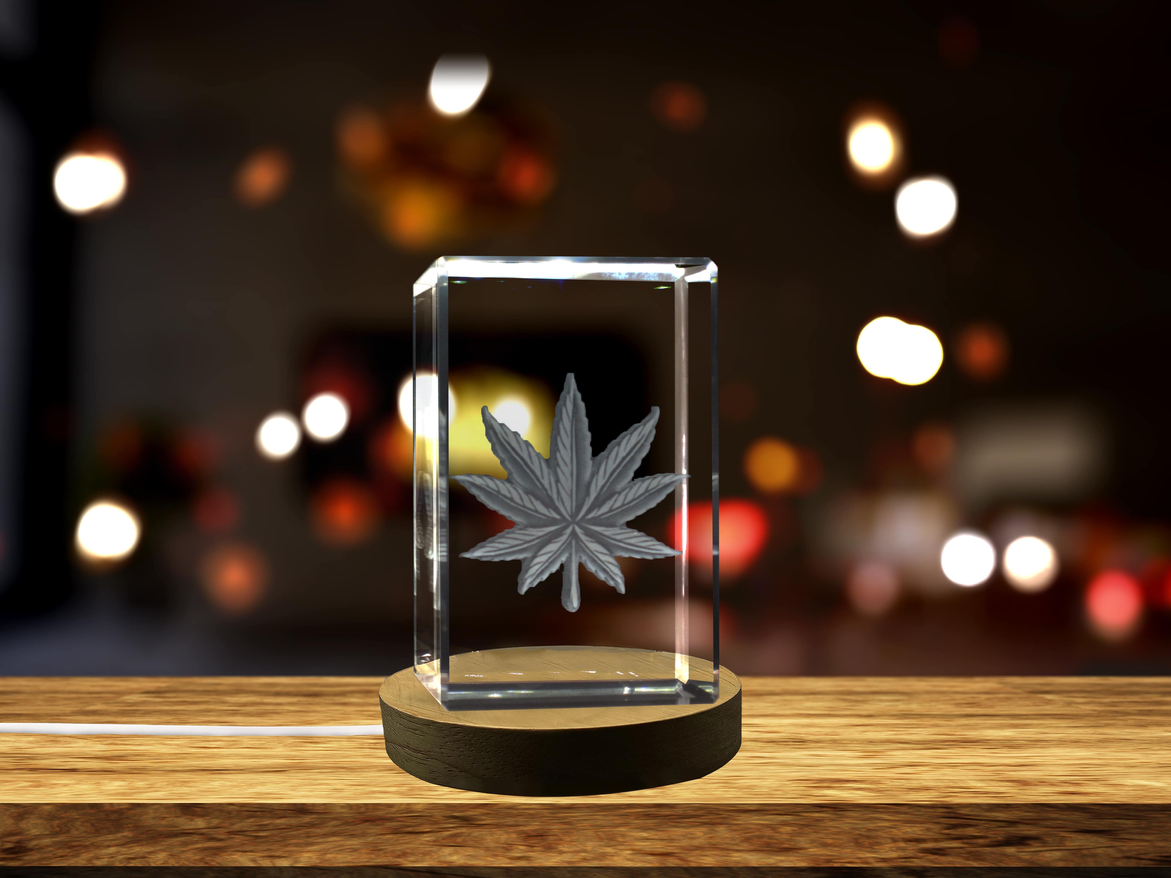 Cannabis Leaf 3D Engraved Crystal | 3D Engraved Crystal Keepsake A&B Crystal Collection