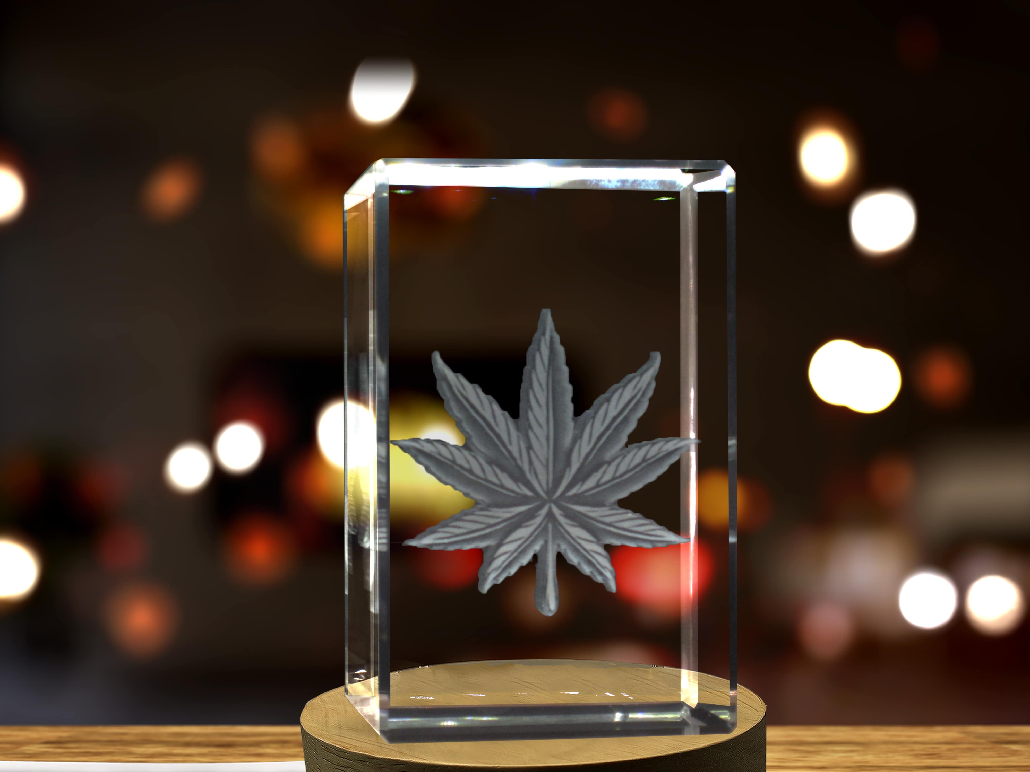 Cannabis Leaf 3D Engraved Crystal | 3D Engraved Crystal Keepsake A&B Crystal Collection