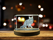 Turkish Angora Cat Trophy Recognition - 3D Engraved Crystal Sculpture With LED Base Light