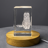Scottish Fold Cat 3D Engraved Crystal Trophy Award Keepsake With LED Base Recognition - Custom Award From A&B Crystal Collection