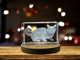 Chartreux Cat Crystal Trophy Award - Recognition for Exquisite 3D Engraved Sculpture with LED Base