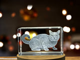 Chartreux Cat Crystal Trophy Award - Recognition for Exquisite 3D Engraved Sculpture with LED Base - Custom Award From A&B Crystal Collection